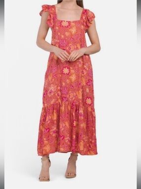 House of Harlow 1960 floral tiered maxi dress flutter sleeve size M